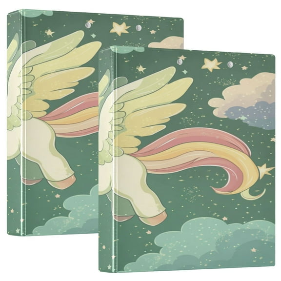 WOBOGO Cute Unicorn Green Pattern File Folders Extra Large Capacity to Hold 200 Sheets of Documents Hard Shell Ring Binder for School Home Office
