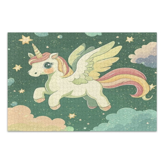 WOBOGO Cute Unicorn Green Pattern Jigsaw Puzzle Challenge 500 Piece Jigsaw Suitable for Game Night Finished Size 20.5 x 14.9in