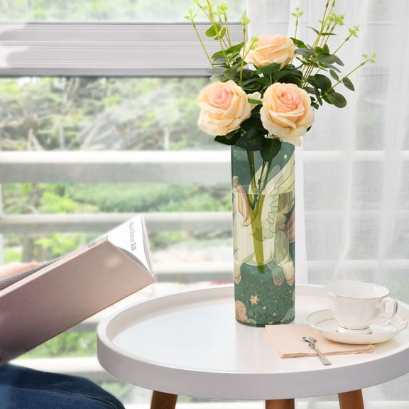 WOBOGO Cute Unicorn Green Pattern Plastic Vase Home or Wedding Decoration Centerpiece Unbreakable 11.83.9in