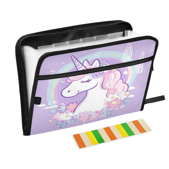 WOBOGO Cute Unicorn Purple Pattern Expanding File Folder Letter Size Accordion Filing Organizer 13 Pocket Separate Organ Pocket