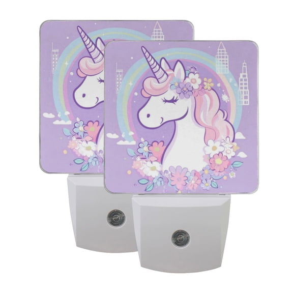 WOBOGO Cute Unicorn Purple Pattern LED Night Light 2 Pcs Set 0.5 Watt Wall Plug in Dusk to Dawn Automatic Switch Soft White Light