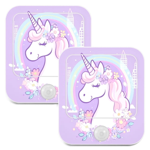 WOBOGO Cute Unicorn Purple Pattern Night Light Lamp with Smart Sensor Dusk to Dawn Sensor 0.6W Plug-in 2-Pack