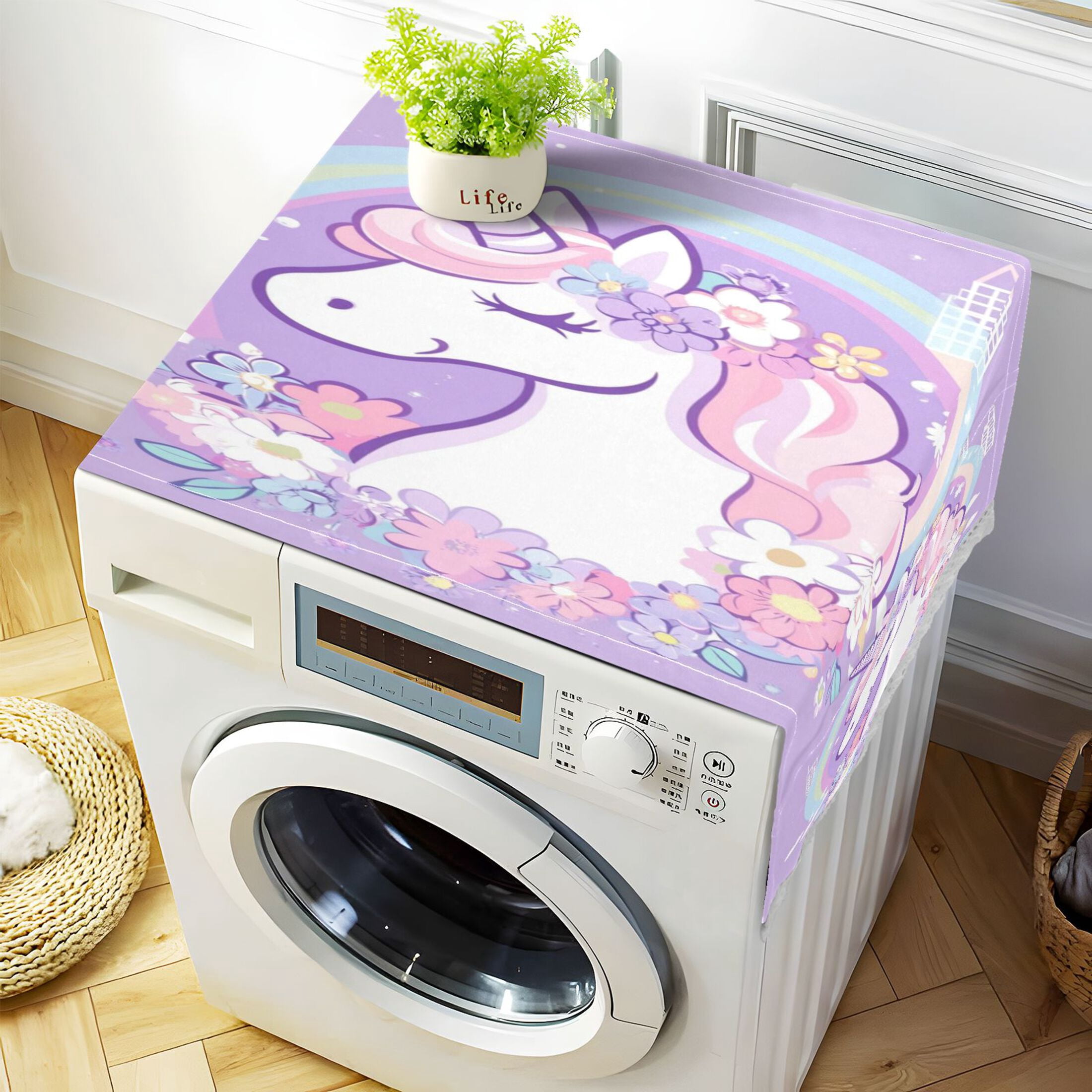 WOBOGO Cute Unicorn Purple Pattern Washing Machine Cloth Dryer Refrigerator Top Cover Protective Non-Slip Mat For Kitchen Laundry