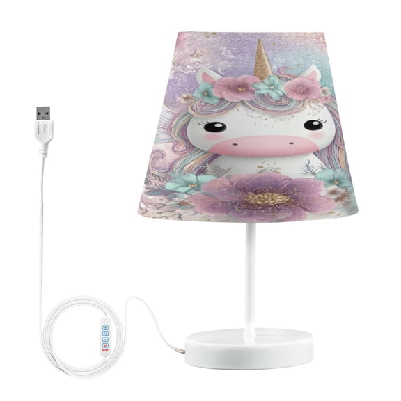WOBOGO Cute Unicorn Table Lamps Bedroom 3-Speed Dimmable Farm Style with Fabric Shade for Reading and Home Office