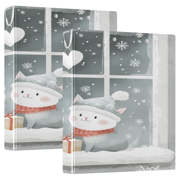 WOBOGO Cute Winter Window Scene File Folders Extra Large Capacity to Hold 200 Sheets of Documents Hard Shell Ring Binder for School Home Office