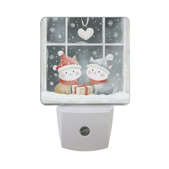 WOBOGO Cute Winter Window Scene LED Night Light 2 Pcs Set 0.5 Watt Wall Plug in Dusk to Dawn Automatic Switch Soft White Light