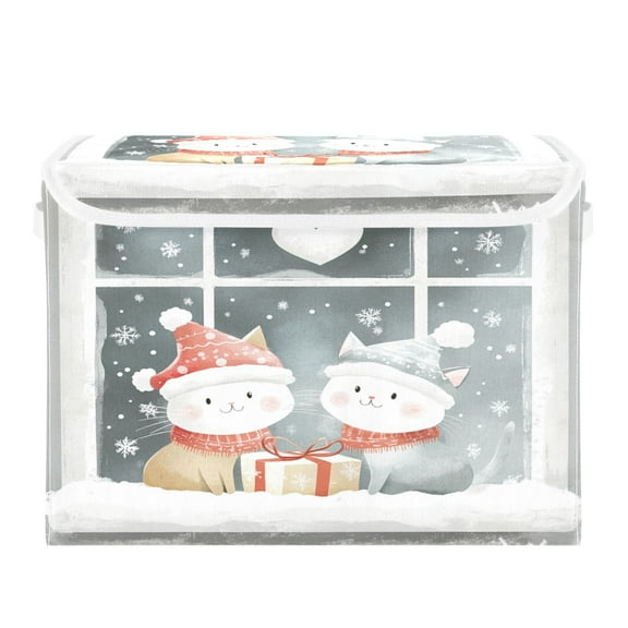 WOBOGO Cute Winter Window Scene Large Collapsible Storage Box Flip Lid Fabric Decorative Organizer Container Basket with Handles 16.512.611.8in