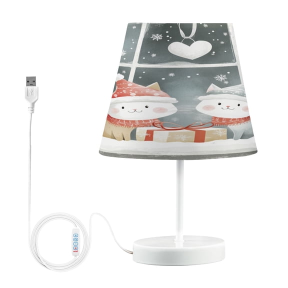 WOBOGO Cute Winter Window Scene Table Lamps Bedroom 3-Speed Dimmable Farm Style with Fabric Shade for Reading and Home Office