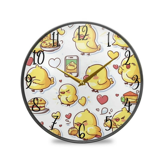WOBOGO Cute Yellow Chick Pattern Acrylic Wall Clock Battery Operated 9.5in Silent No Tick Bedroom Living Room Office Classroom Decoration