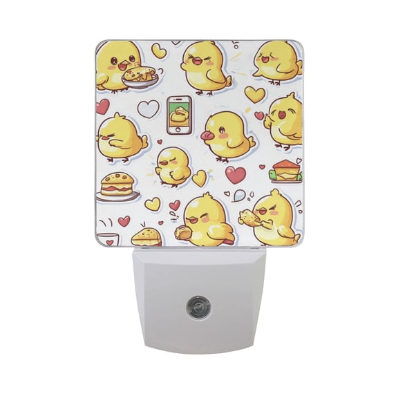 WOBOGO Cute Yellow Chick Pattern LED Night Light 2 Pcs Set 0.5 Watt Wall Plug in Dusk to Dawn Automatic Switch Soft White Light