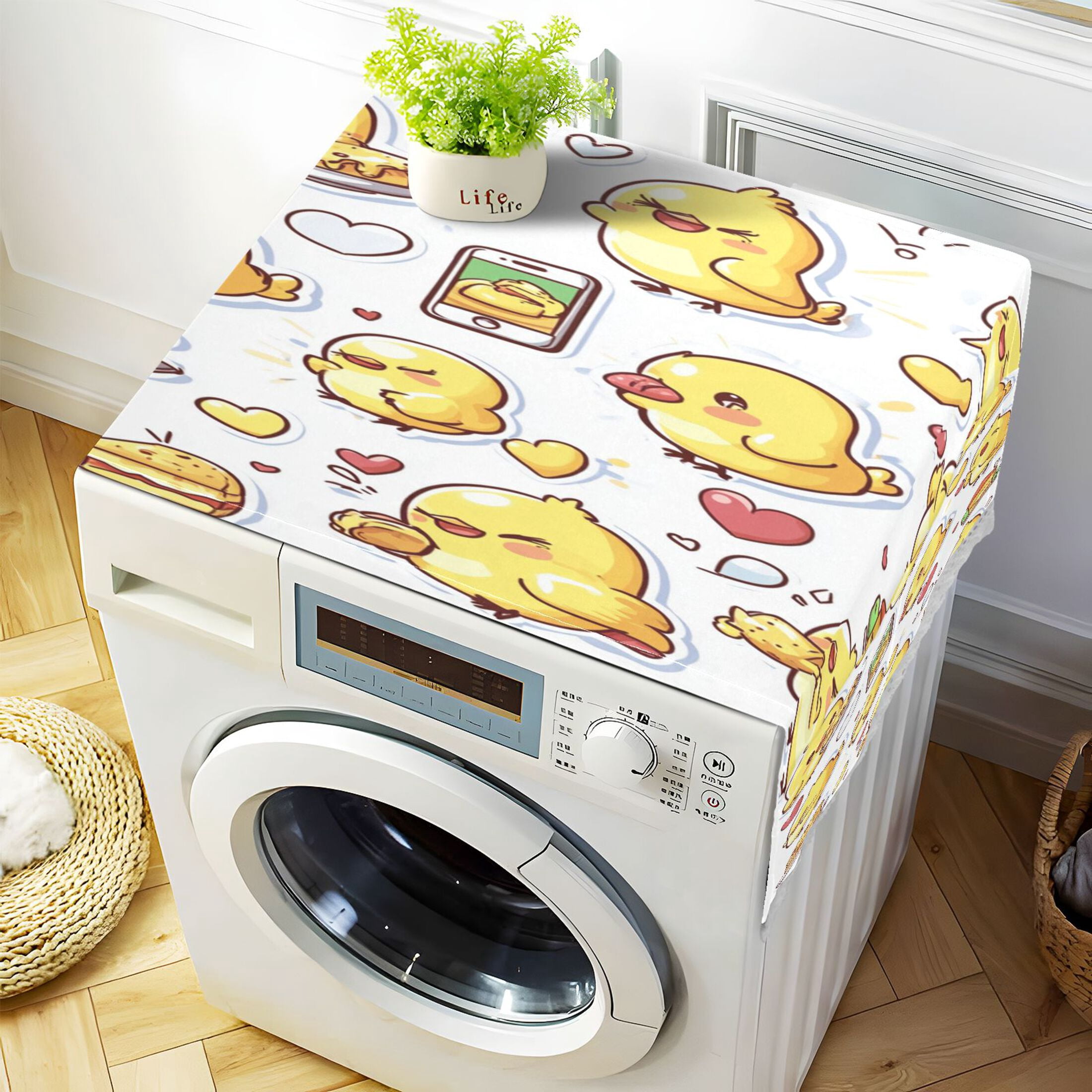 WOBOGO Cute Yellow Chick Pattern Washing Machine Cloth Dryer Refrigerator Top Cover Protective Non-Slip Mat For Kitchen Laundry