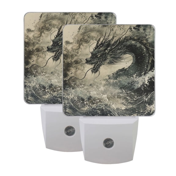 WOBOGO Cyan Dragon LED Night Light 2 Pcs Set 0.5 Watt Wall Plug in Dusk to Dawn Automatic Switch Soft White Light