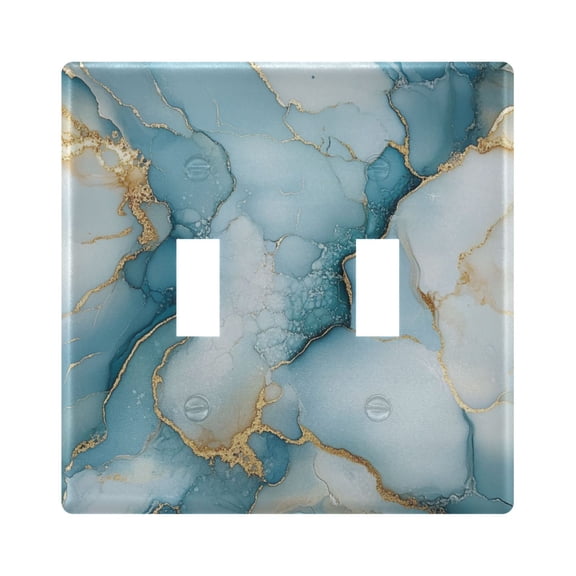 WOBOGO Cyan Gilt Marble 2-hole Switch Plates PC Flame Retardant Plastic Material Glossy Finish Smooth Touch 4.56x4.48x0.27in
