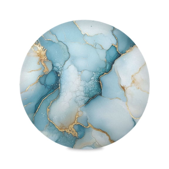 WOBOGO Cyan Gilt Marble Round Placemats Set of 1 Heat Resistant Washable Kitchen Table Decorations 15.4in