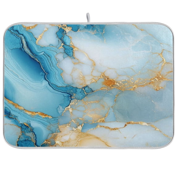 WOBOGO Cyan Gilt Pattern Kitchen Drying Mat Heat Resistant Drainage with Non-Slip Rubber Backing Hides Stains Super Absorbent Easy to Clean 18×24in