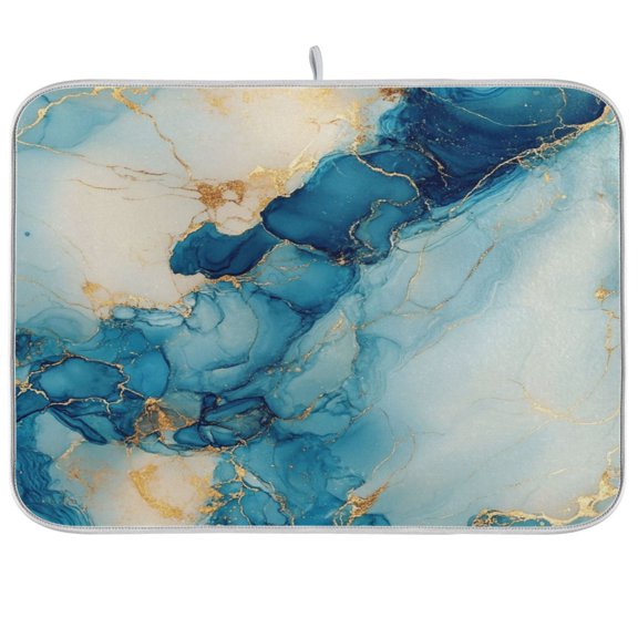 WOBOGO Cyan Gilt Patterns Kitchen Drying Mat Heat Resistant Drainage with Non-Slip Rubber Backing Hides Stains Super Absorbent Easy to Clean 16×18in