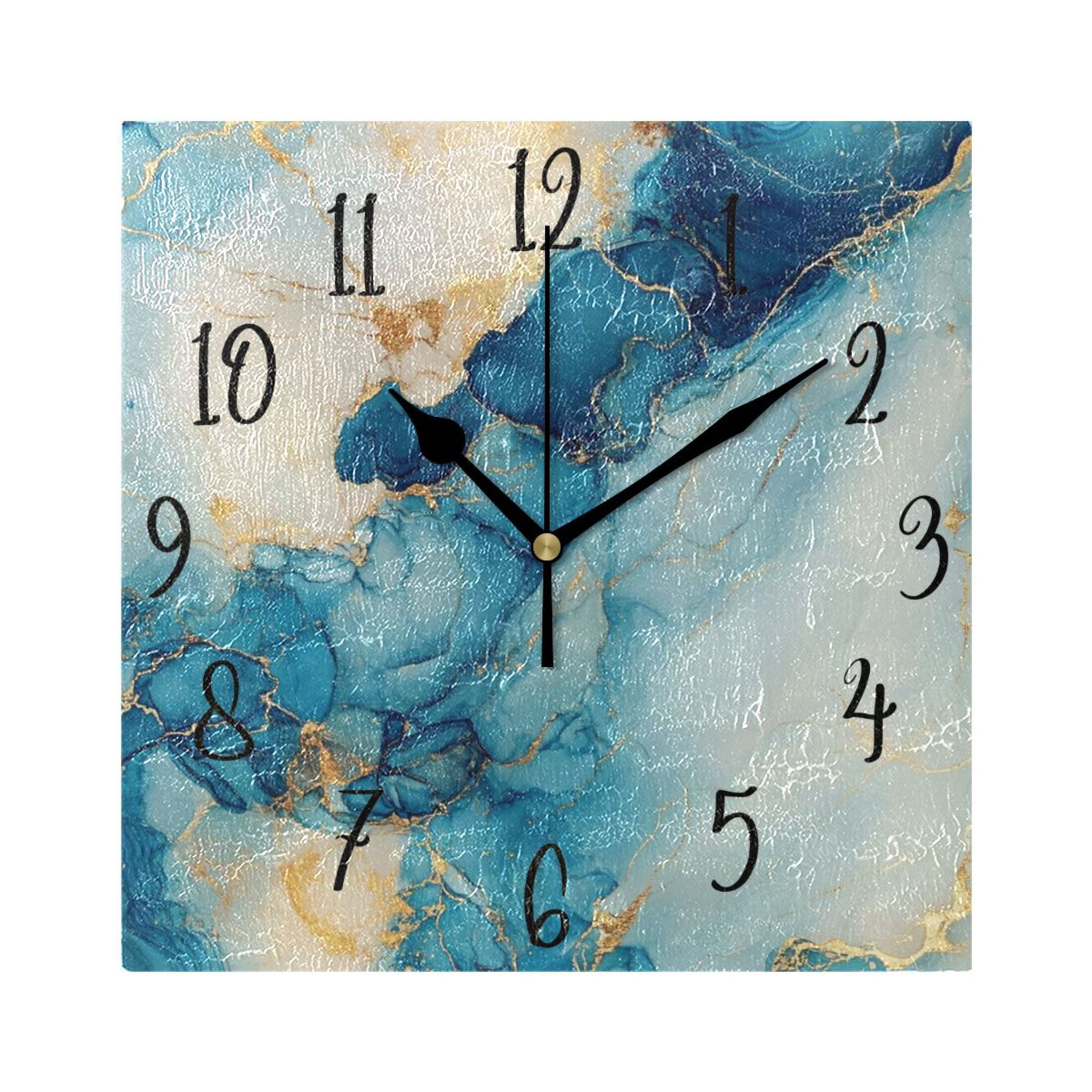 WOBOGO Cyan Gilt Patterns Wall Clock 7.78 Inch Battery Operated Silent ...
