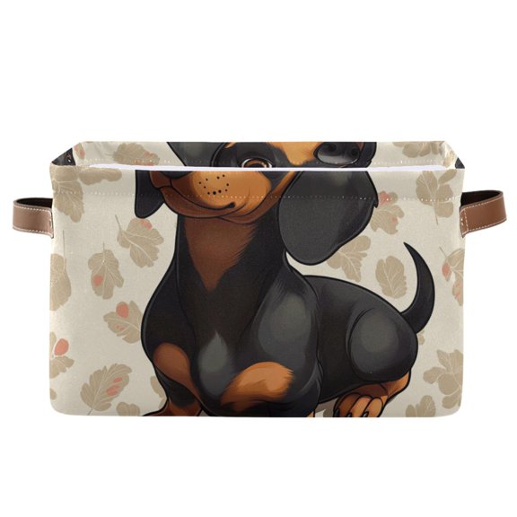 WOBOGO Dachshund Pattern Square Storage Basket with Waterproof Canvas and PE Lining Durable PU Leather Handles 14.2×10.2×8.3in