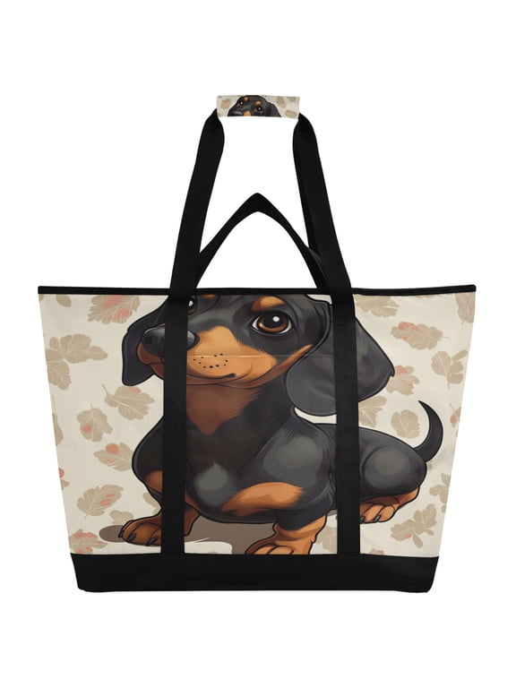 Dachshund Pattern Tote Cooler Bag Fold Flat Insulated Shopping Bag With Zipper For Work Picnic Beach Use 186.724in