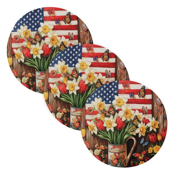 WOBOGO Daffodil Pots Coil Placemats 3pcs Resistant Hot Pads Mat for Table Counter Cooking Potholder 15in
