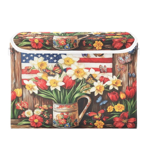 WOBOGO Daffodil Pots Large Collapsible Storage Box Flip Lid Fabric Decorative Organizer Container Basket with Handles 16.512.611.8in