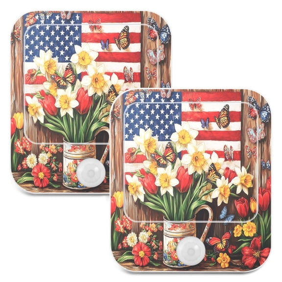 WOBOGO Daffodil Pots Night Light Lamp Set of 2 with Smart Sensor Dusk to Dawn Sensor 0.6W Plug-in