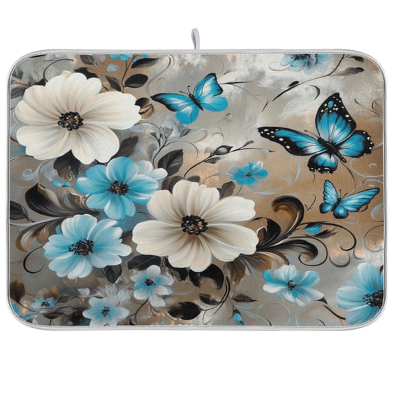 WOBOGO Dainty Flora Kitchen Drying Mat Heat Resistant Drainage with Non-Slip Rubber Backing Hides Stains Super Absorbent Easy to Clean 16×18in