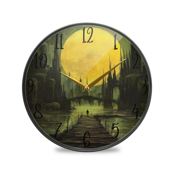 WOBOGO Dark Ancient City Acrylic Wall Clock Battery Operated 11.9in Silent No Tick Bedroom Living Room Office Classroom Decoration