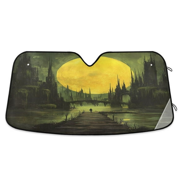 WOBOGO Dark Ancient City Car Windshield Sunshades Autopilot Lightweight Accordion Sun Visor 53×23.5in