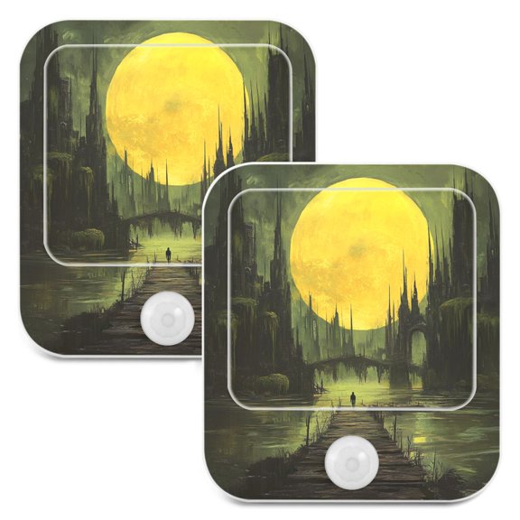 WOBOGO Dark Ancient City Night Light Lamp with Smart Sensor Dusk to Dawn Sensor 0.6W Plug-in 2-Pack