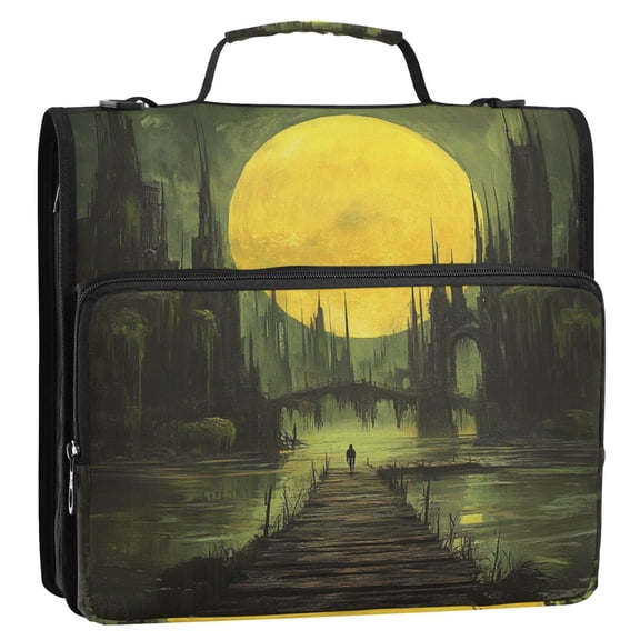 WOBOGO Dark Ancient City Ring Binder Bag 1.5in Folder Organizer with Shoulder Strap for 13Inch Laptop and 500 Sheets of Paper