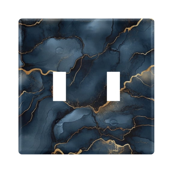 WOBOGO Dark Blue Gilt Marble 2-hole Switch Plates PC Flame Retardant Plastic Material Glossy Finish Smooth Touch 4.56x4.48x0.27in