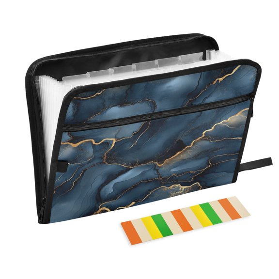 WOBOGO Dark Blue Gilt Marble Expanding File Folder Letter Size Accordion Filing Organizer 13 Pocket Separate Organ Pocket