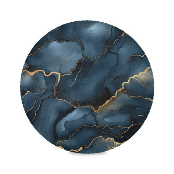 WOBOGO Dark Blue Gilt Marble Round Placemats Set of 1 Heat Resistant Washable Kitchen Table Decorations 15.4in