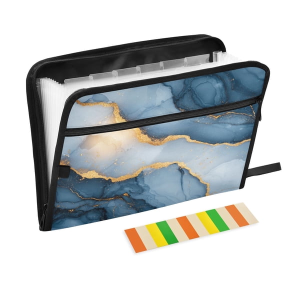 WOBOGO Dark Blue Gilt Pattern Expanding File Folder Letter Size Accordion Filing Organizer 13 Pocket Separate Organ Pocket