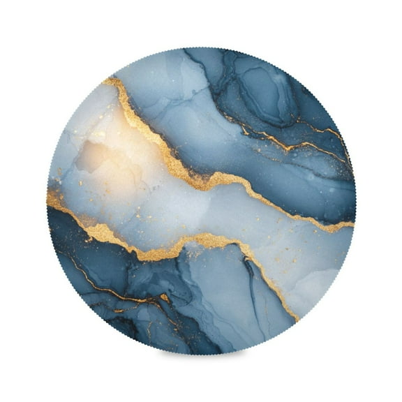 WOBOGO Dark Blue Gilt Pattern Round Placemats Set of 6 Heat Resistant Washable Kitchen Table Decorations 15.4in