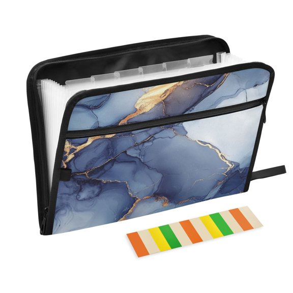 WOBOGO Dark Blue Gilt Patterns Expanding File Folder Letter Size Accordion Filing Organizer 13 Pocket Separate Organ Pocket