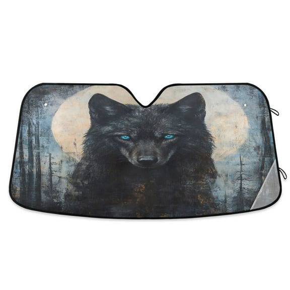 WOBOGO Dark Forest Wolf King Car Windshield Sunshades Autopilot Lightweight Accordion Sun Visor 55×27.6in