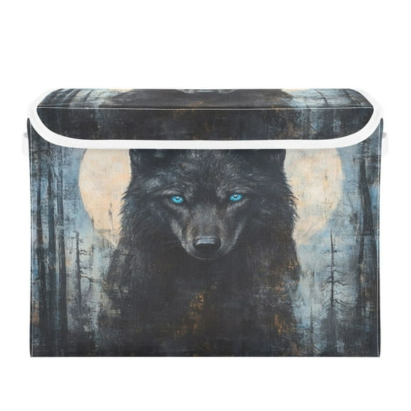 WOBOGO Dark Forest Wolf King Large Collapsible Storage Box Flip Lid Fabric Decorative Organizer Container Basket with Handles 16.512.611.8in