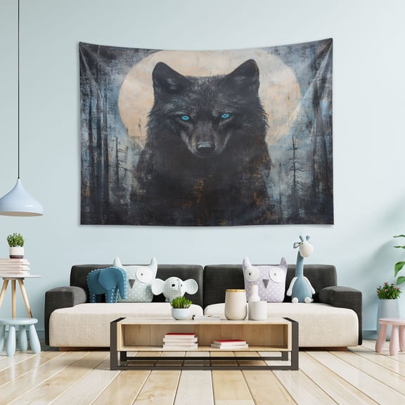 WOBOGO Dark Forest Wolf King Tapestry 90×60in Home Living Room Bedroom Wall Hanging Ornaments