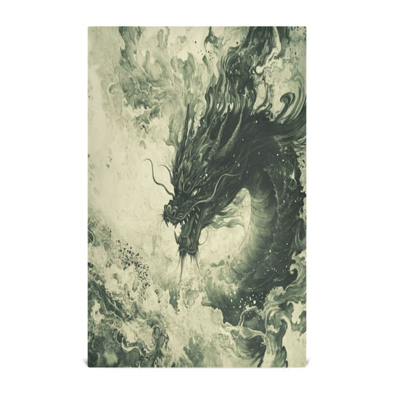 WOBOGO Dark Green Dragon Kitchen Towel 1 Piece Large Cotton Dishcloth Premium Absorbency Set with Hanging Loop