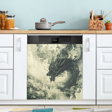WOBOGO Dark Green Dragon Magnetic Dishwasher Sticker Personalized DIY Beautiful and Practical Home Kitchen Decorations 23×16in