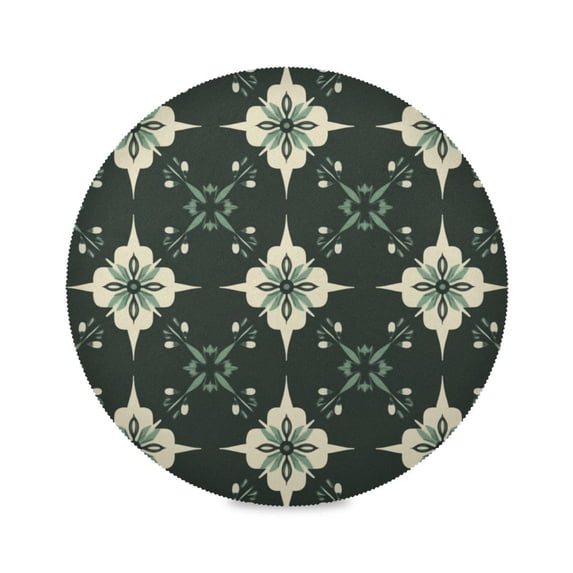 WOBOGO Dark Green Geometric Shapes Round Placemats Set of 4 Heat Resistant Washable Kitchen Table Decorations 15.4in