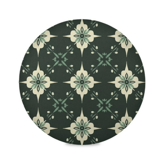 WOBOGO Dark Green Geometric Shapes Round Placemats Set of 6 Heat Resistant Washable Kitchen Table Decorations 15.4in