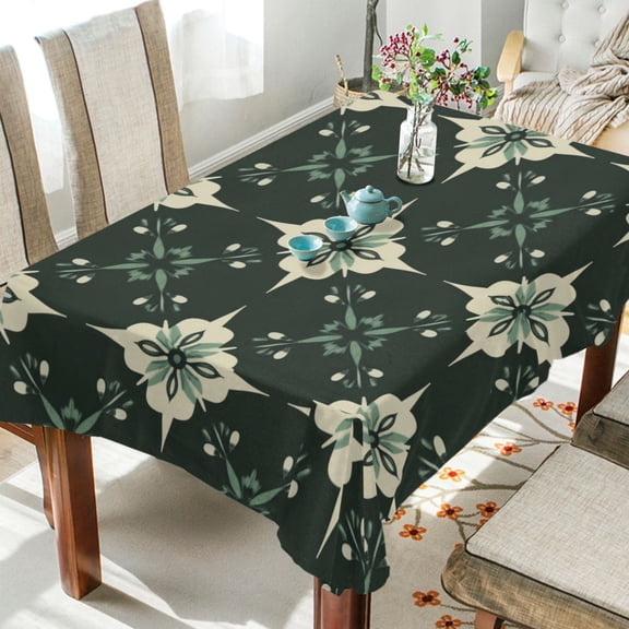 WOBOGO Dark Green Geometric Shapes Square Tablecloth 60×90in Polyester Fabric Tablecloth Washable Dust Resistant Wrinkle Resistant