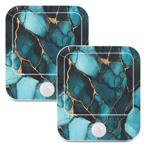 WOBOGO Dark Green Gild Marble Night Light Lamp with Smart Sensor Dusk to Dawn Sensor 0.6W Plug-in 2-Pack