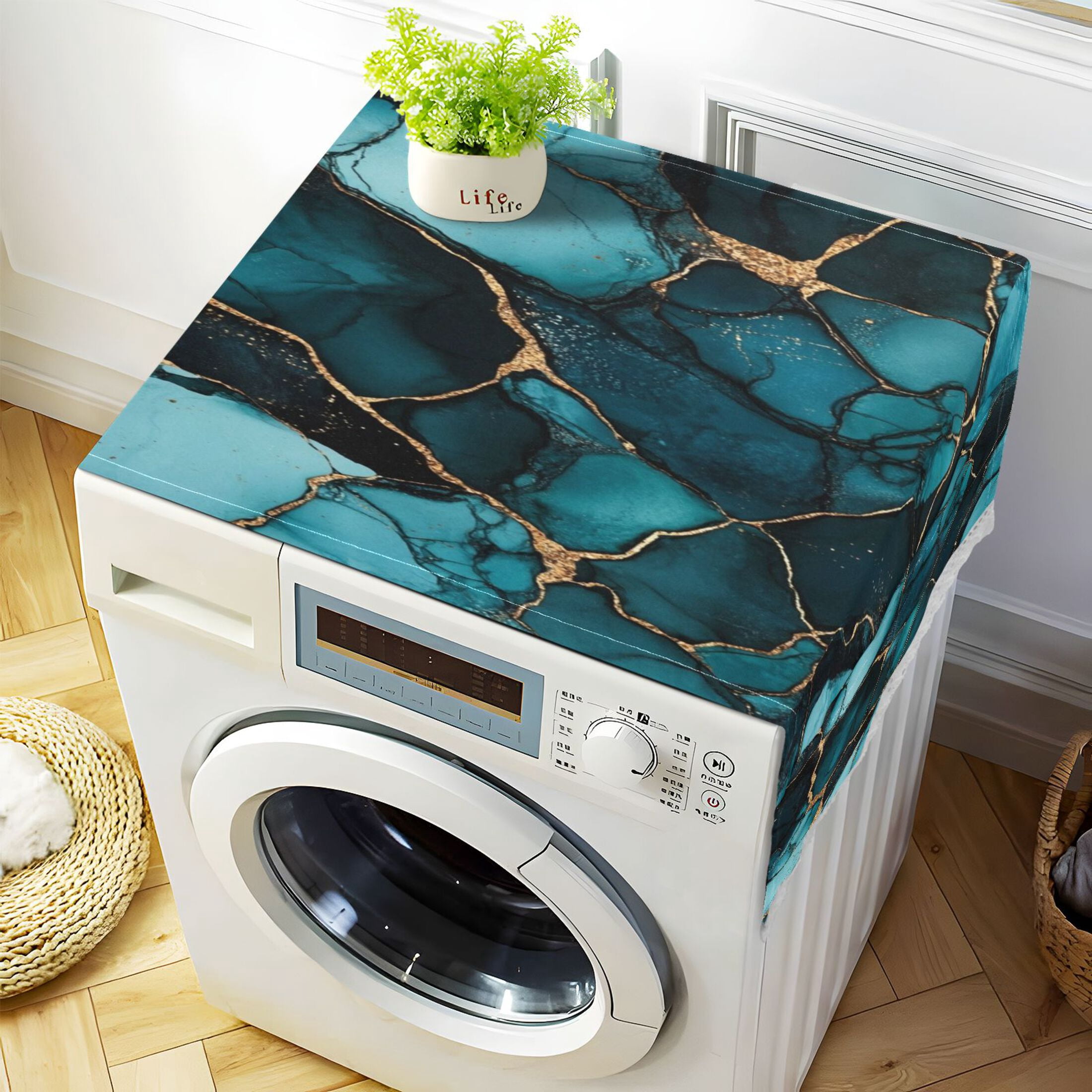 WOBOGO Dark Green Gild Marble Washing Machine Cloth Dryer Refrigerator Top Cover Protective Non-Slip Mat For Kitchen Laundry