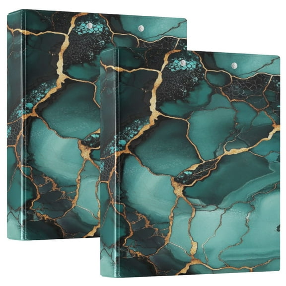 WOBOGO Dark Green Gild Marbles File Folders Extra Large Capacity to Hold 200 Sheets of Documents Hard Shell Ring Binder for School Home Office