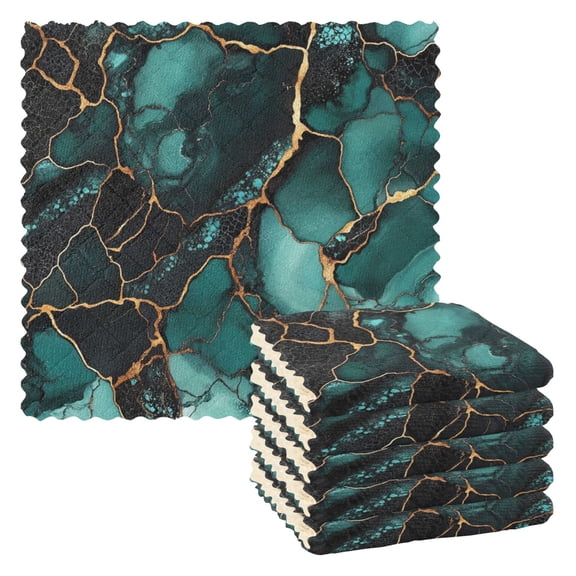 WOBOGO Dark Green Gild Marbles Kitchen Towels 6pcs Ultra Soft Absorbent Quick Drying Dish Cloths 11×11inch