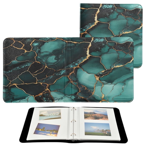 WOBOGO Dark Green Gild Marbles Photo Albums 20 Pages Large Capacity DIY Self-adhesive Page PU Leather Cover for Family Wedding Anniversary Baby Vacation Photos 2411.8in